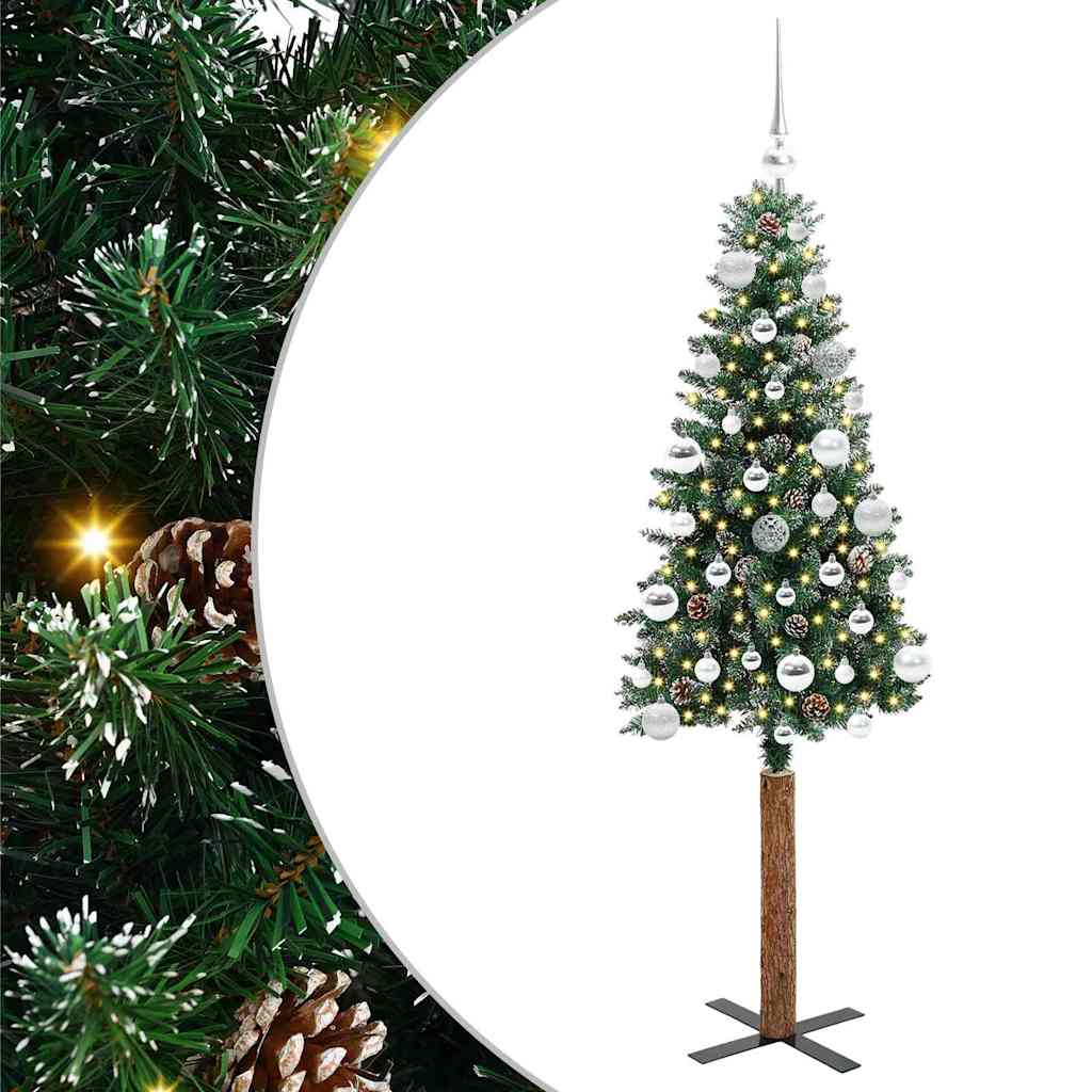 Slankt Juletræ Grøn 150 cm PVC og Massiv Fyrretræ