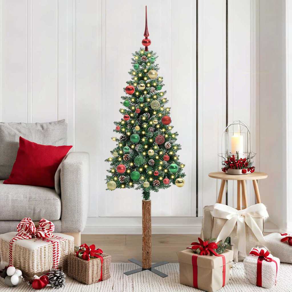 Slankt Juletræ Grøn 150 cm PVC og Massiv Fyrretræ