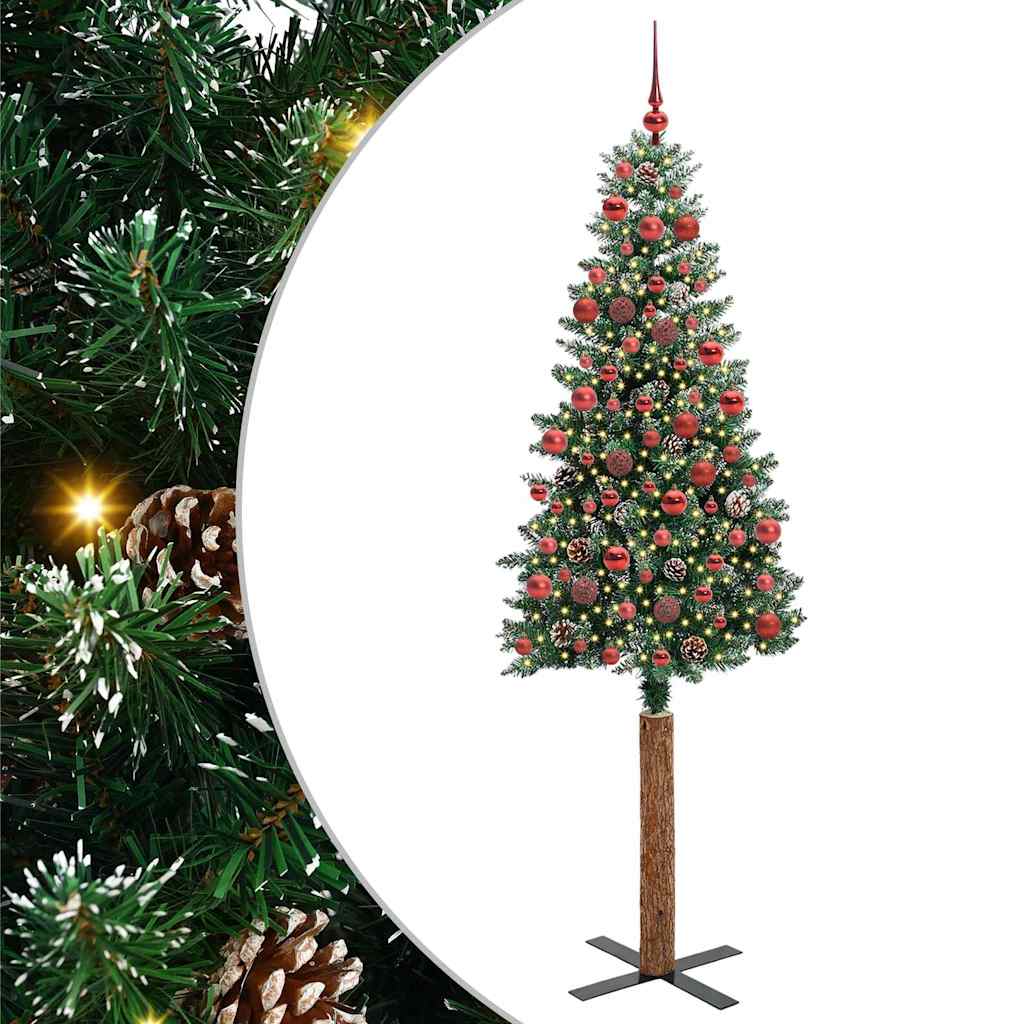 Slankt Juletræ Grøn 180 cm PVC og Massiv Fyrretræ