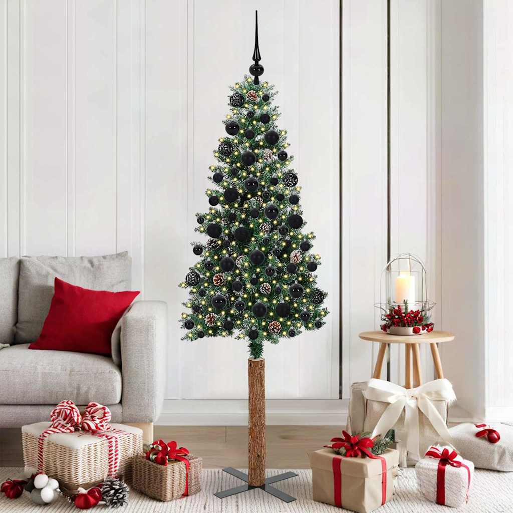 Slankt Juletræ Grøn 180 cm PVC og Massiv Fyrretræ