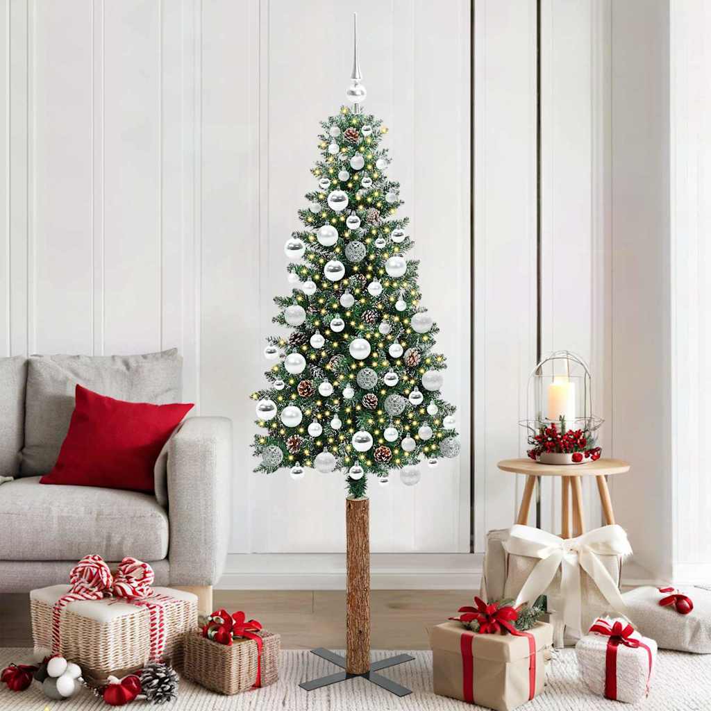 Slankt Juletræ Grøn 180 cm PVC og Massiv Fyrretræ