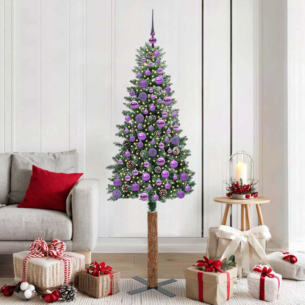 Slankt Juletræ Grøn 180 cm PVC og Massiv Fyrretræ
