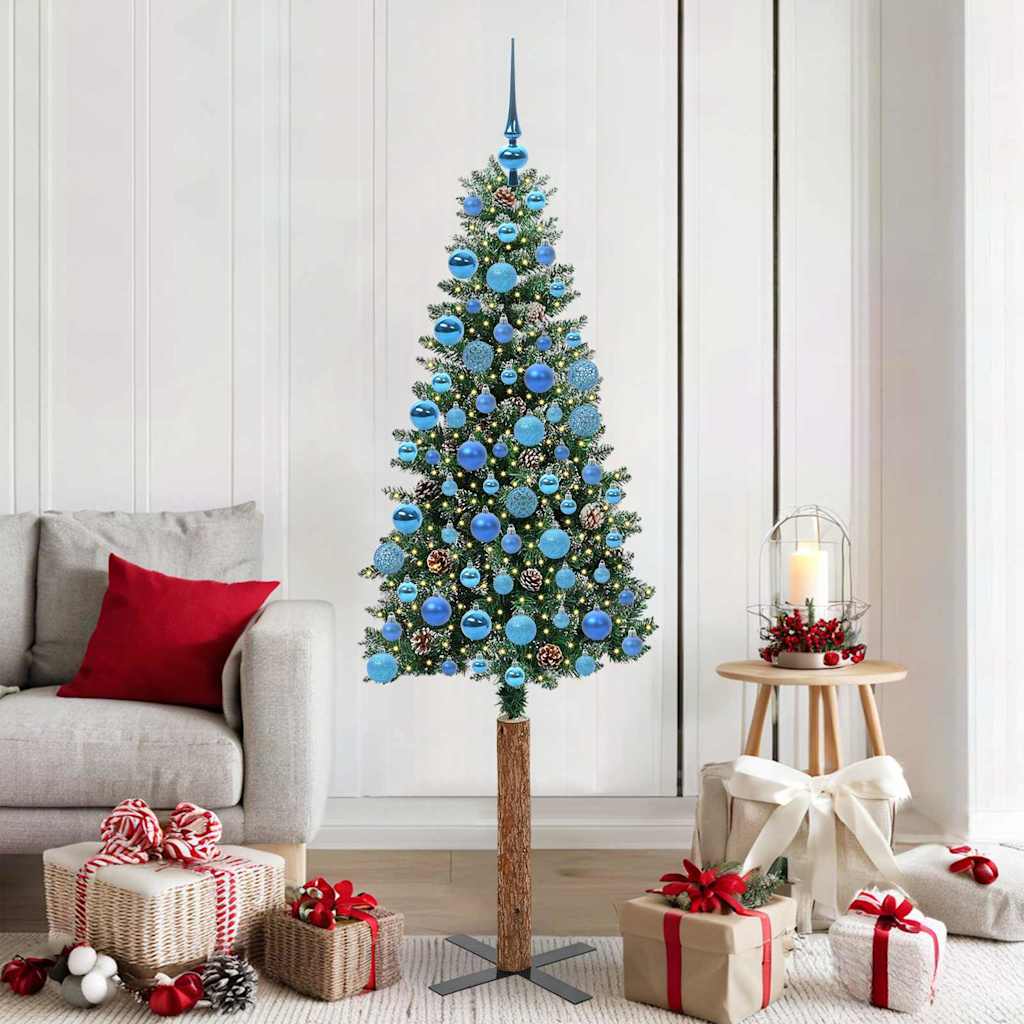 Slankt Juletræ Grøn 180 cm PVC og Massiv Fyrretræ