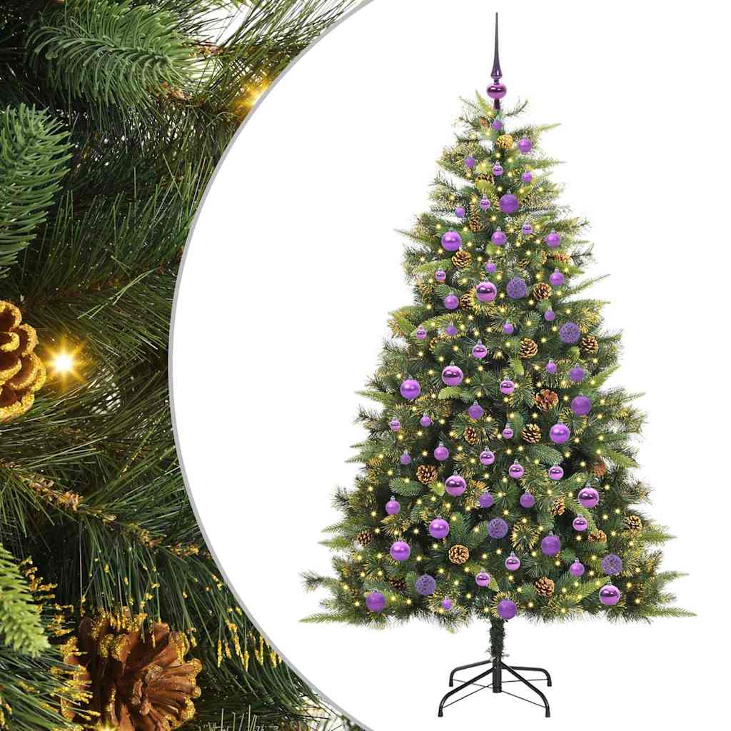 Kunstig Hængslet Juletræ med Kogler 300 LED'er Varm hvid Grøn