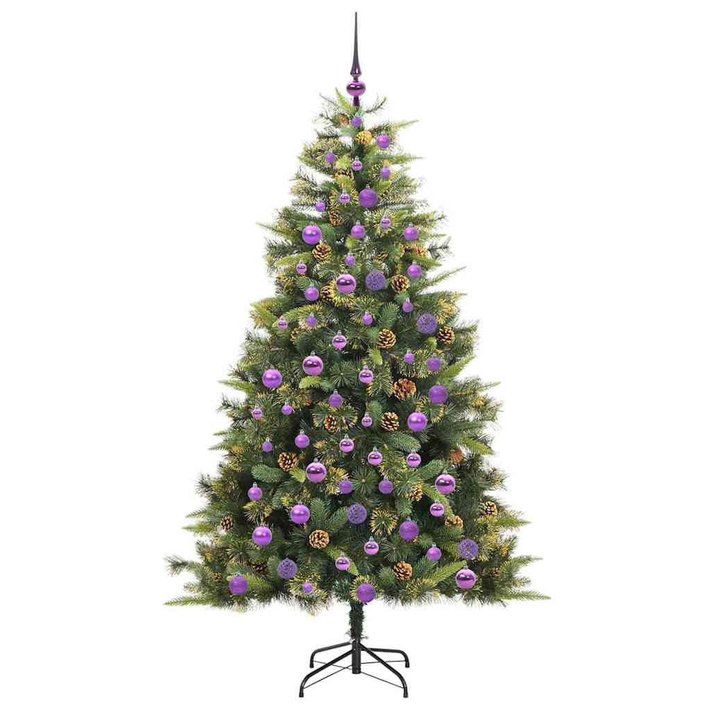 Kunstig Hængslet Juletræ med Kogler 300 LED'er Varm hvid Grøn
