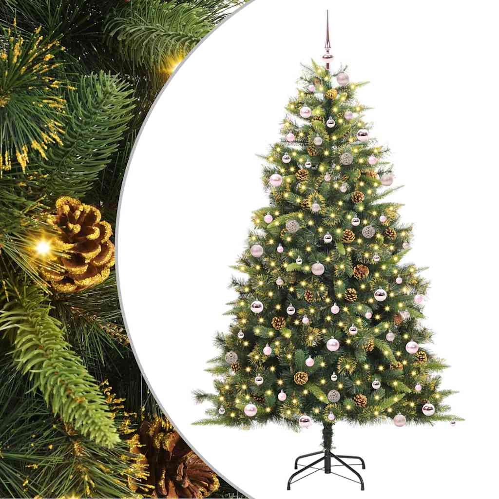 Kunstig Hængslet Juletræ med Kogler 300 LED'er Varm hvid Grøn