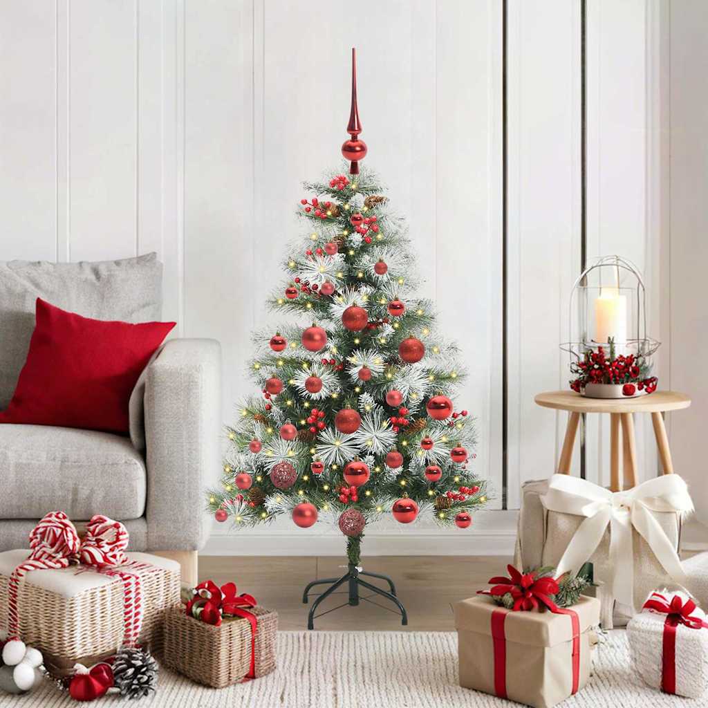 Kunstigt juletræ Grøn og hvid 120 cm PVC og metal og plast