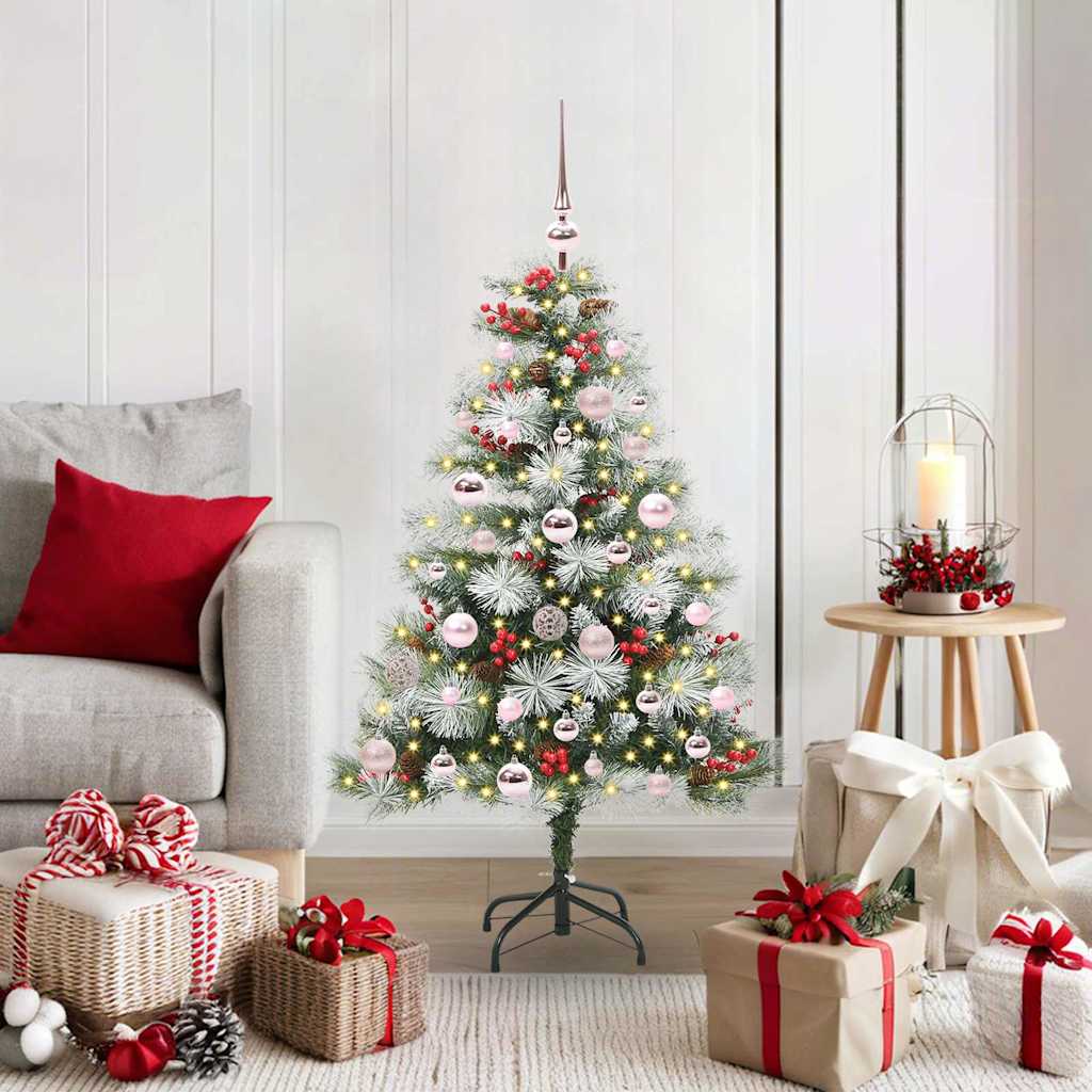 Kunstigt juletræ Grøn og hvid 120 cm PVC og metal og plast