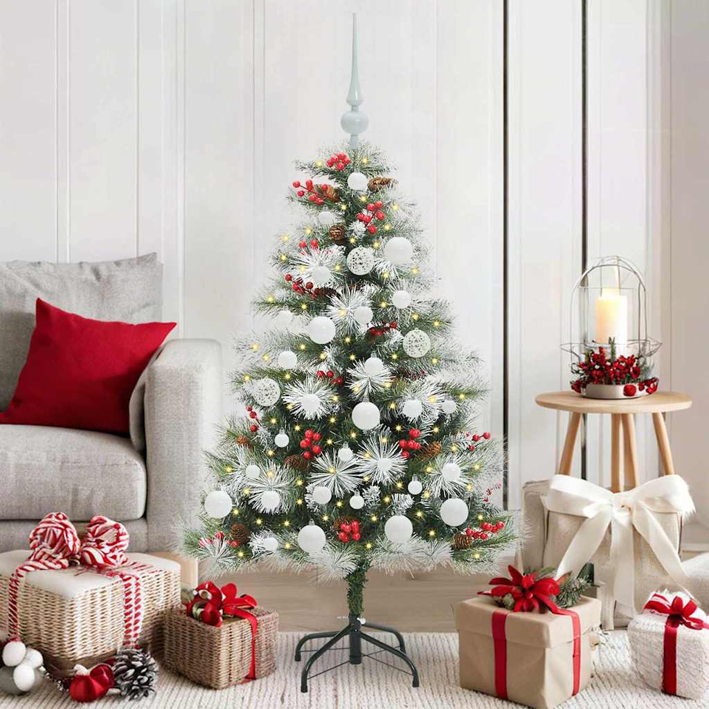 Kunstigt juletræ Grøn og hvid 120 cm PVC og metal og plast