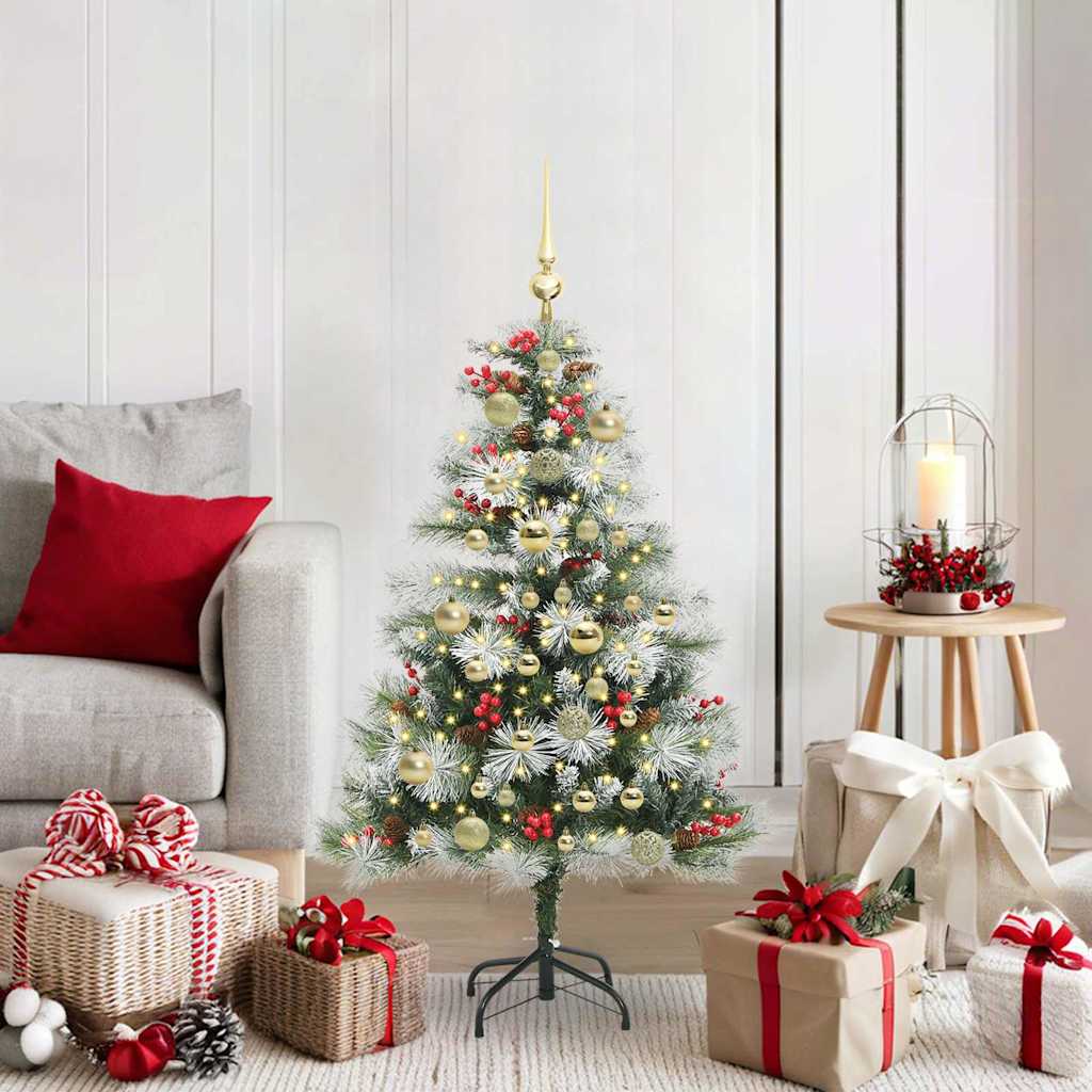 Kunstigt juletræ Grøn og hvid 120 cm PVC og metal og plast