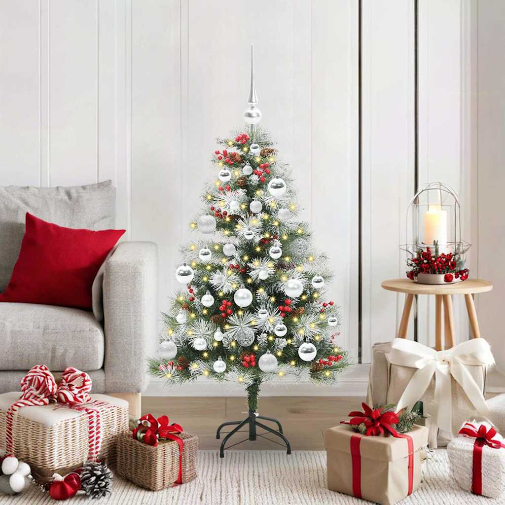 Kunstigt juletræ Grøn og hvid 120 cm PVC og metal og plast