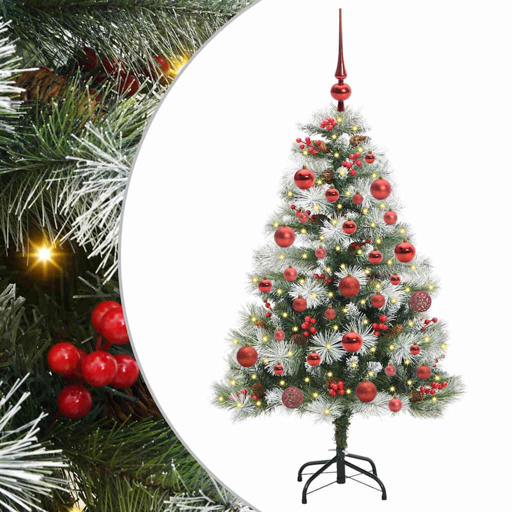 Kunstigt juletræ Grøn og hvid 150 cm PVC og metal og plast