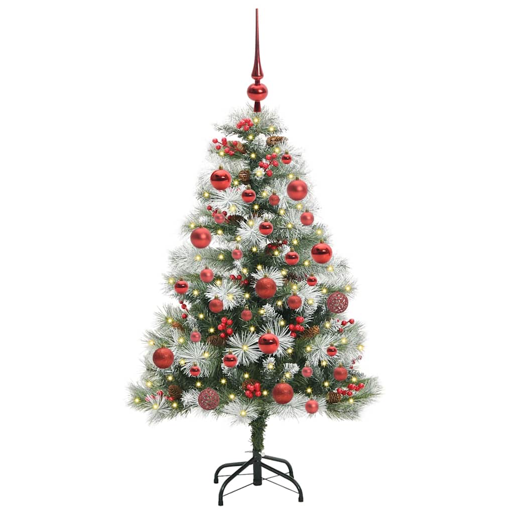 Kunstigt juletræ Grøn og hvid 150 cm PVC og metal og plast