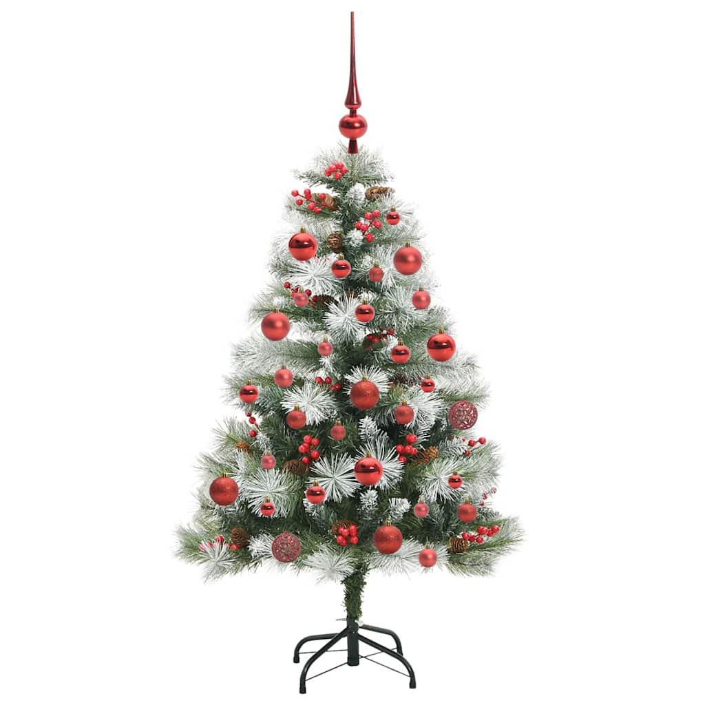 Kunstigt juletræ Grøn og hvid 150 cm PVC og metal og plast