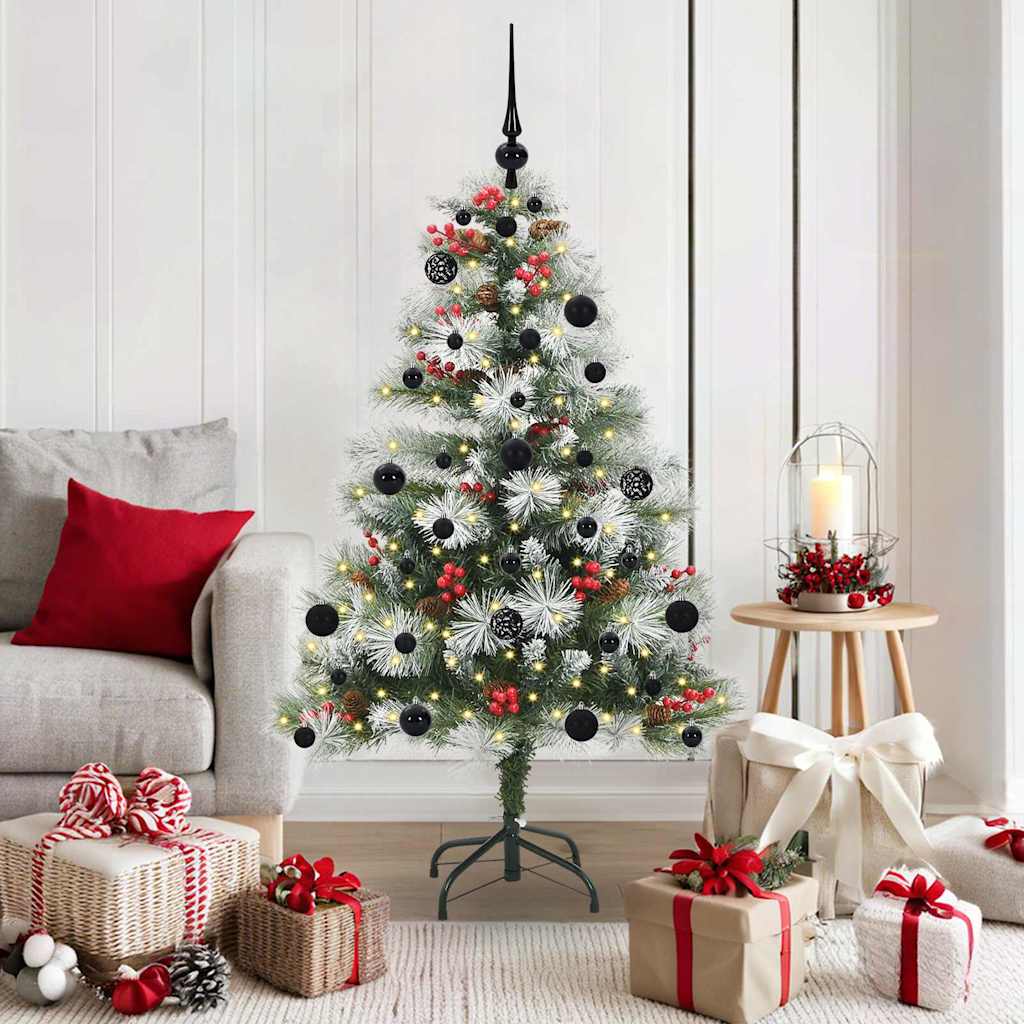 Kunstigt juletræ Grøn og hvid 150 cm PVC og metal og plast