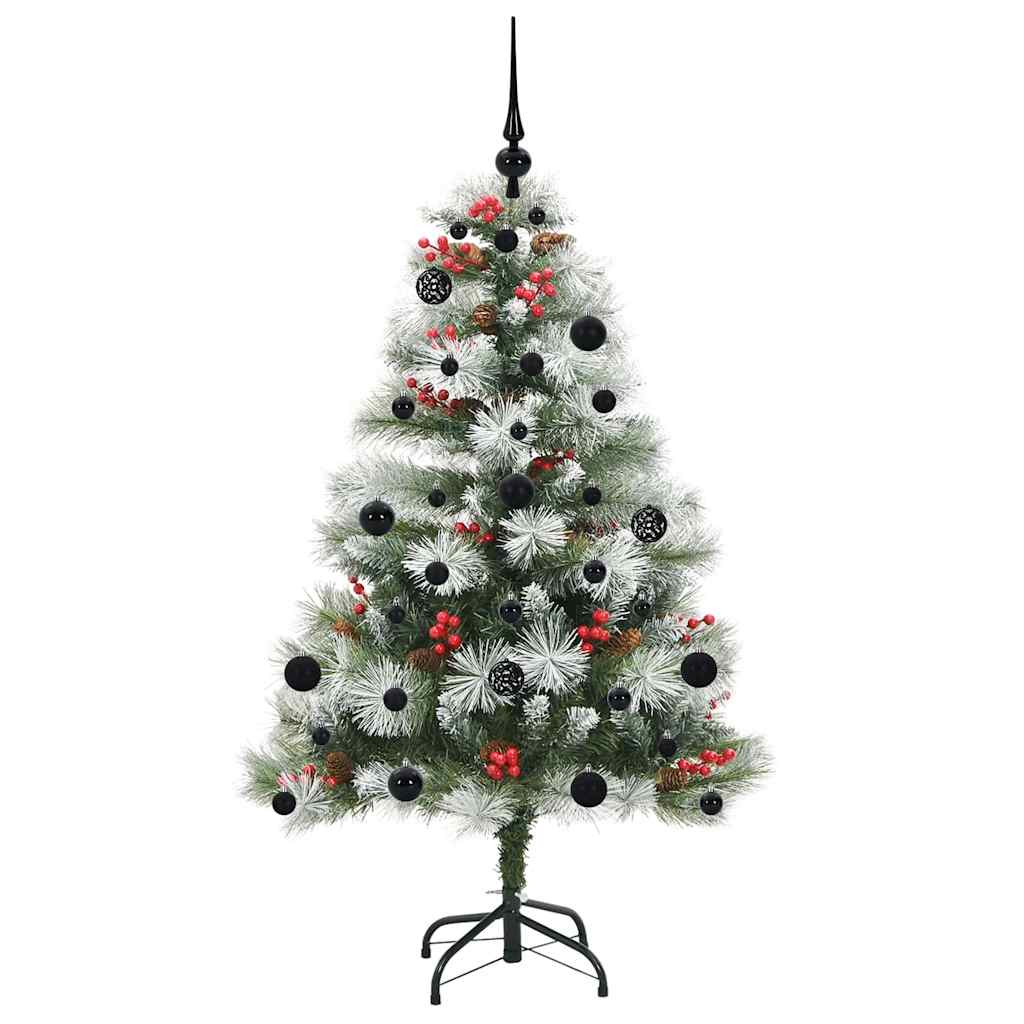 Kunstigt juletræ Grøn og hvid 150 cm PVC og metal og plast