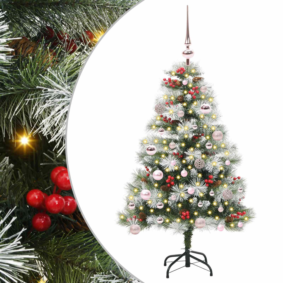 Kunstigt juletræ Grøn og hvid 150 cm PVC og metal og plast