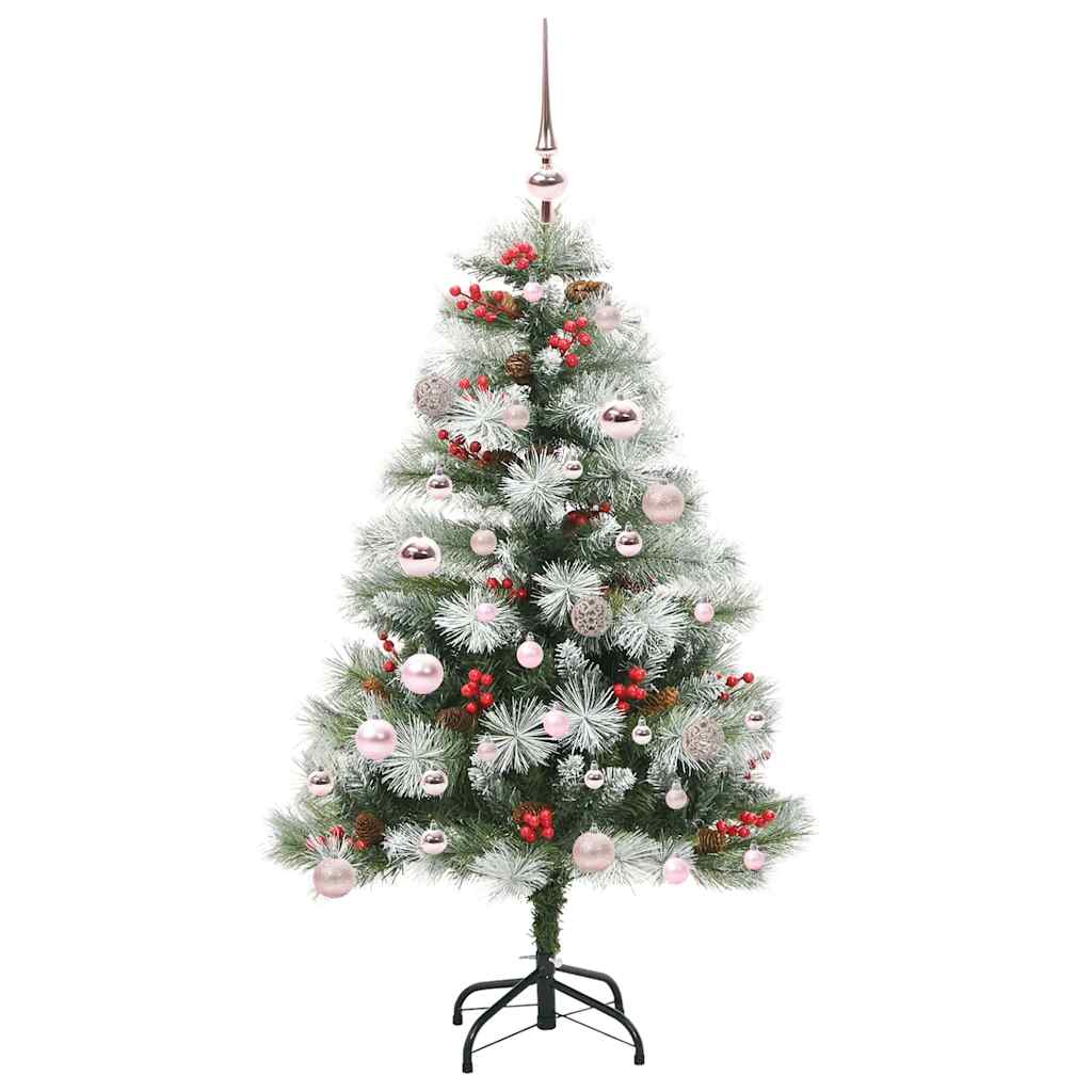 Kunstigt juletræ Grøn og hvid 150 cm PVC og metal og plast