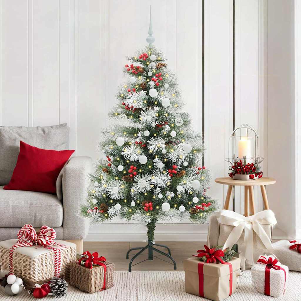 Kunstigt juletræ Grøn og hvid 150 cm PVC og metal og plast