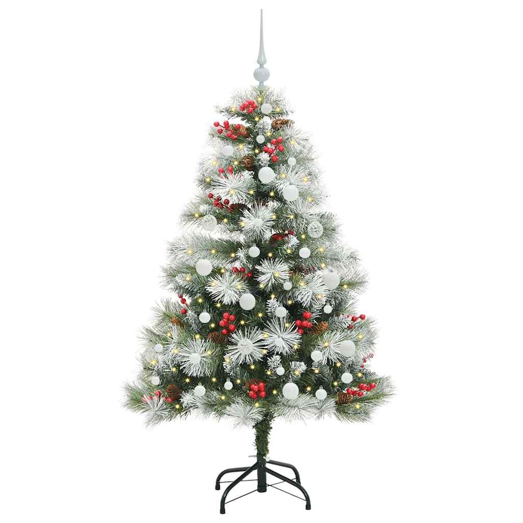 Kunstigt juletræ Grøn og hvid 150 cm PVC og metal og plast