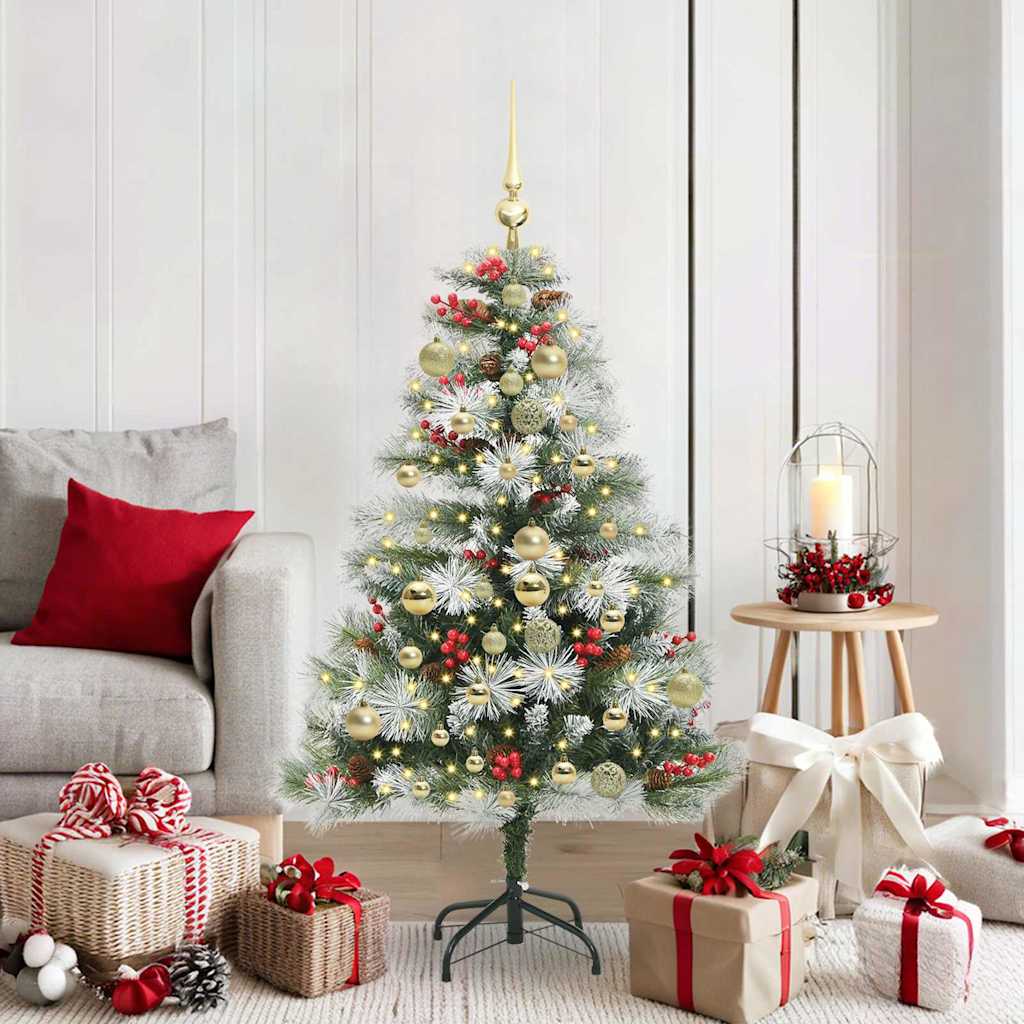Kunstigt juletræ Grøn og hvid 150 cm PVC og metal og plast