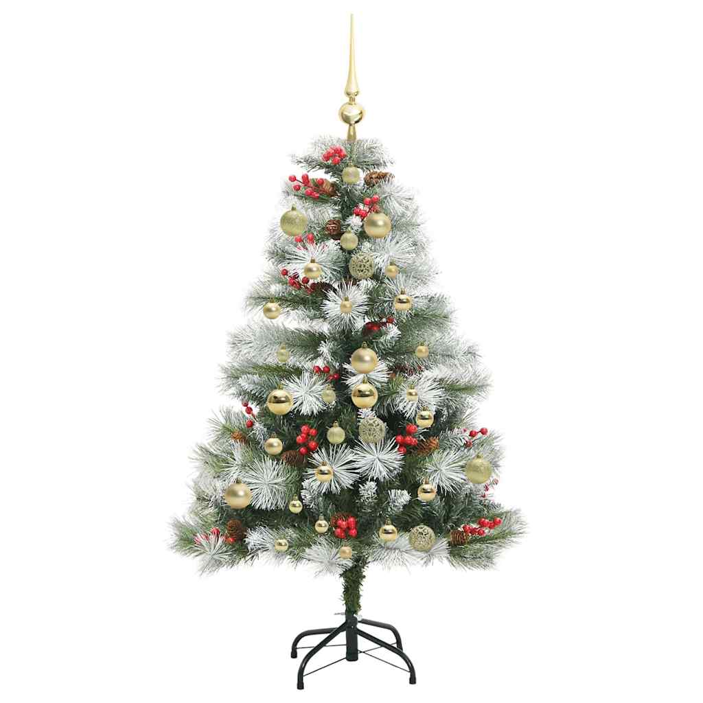Kunstigt juletræ Grøn og hvid 150 cm PVC og metal og plast