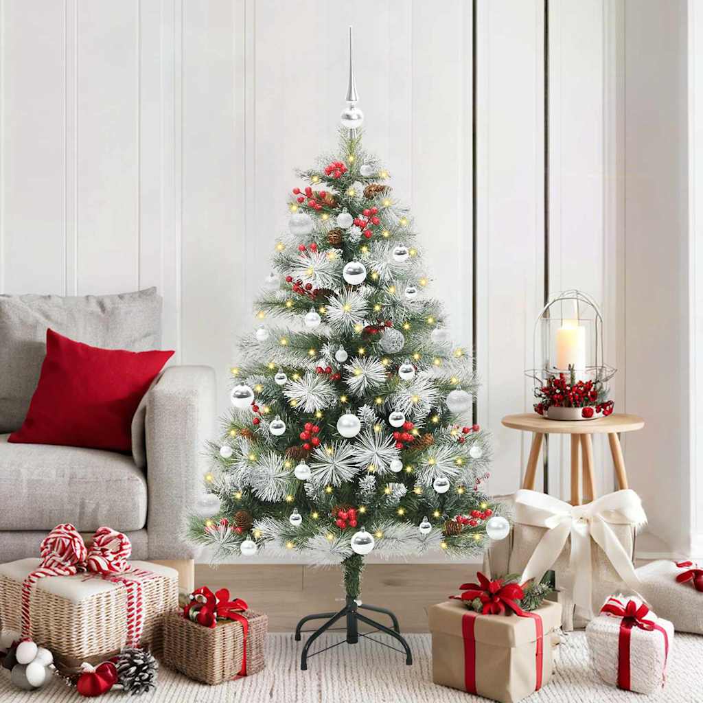 Kunstigt juletræ Grøn og hvid 150 cm PVC og metal og plast