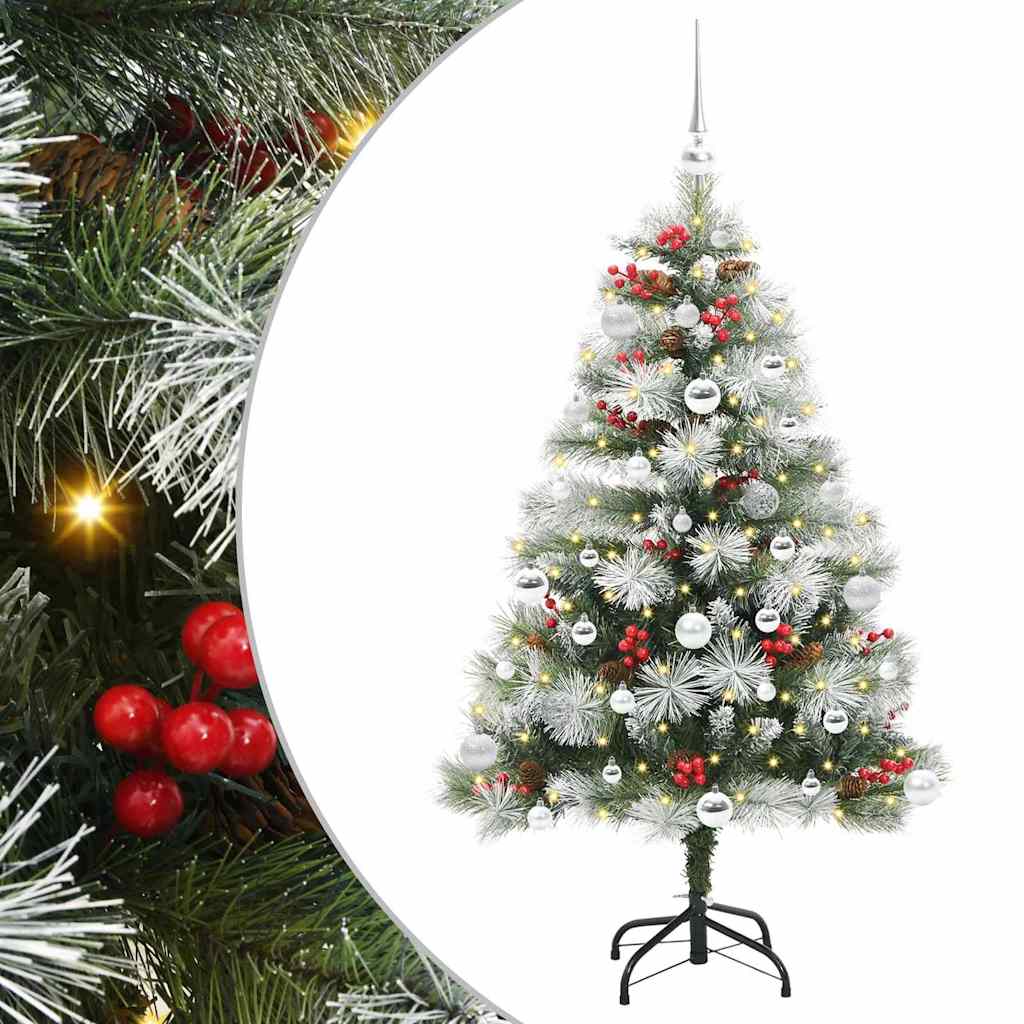 Kunstigt juletræ Grøn og hvid 150 cm PVC og metal og plast