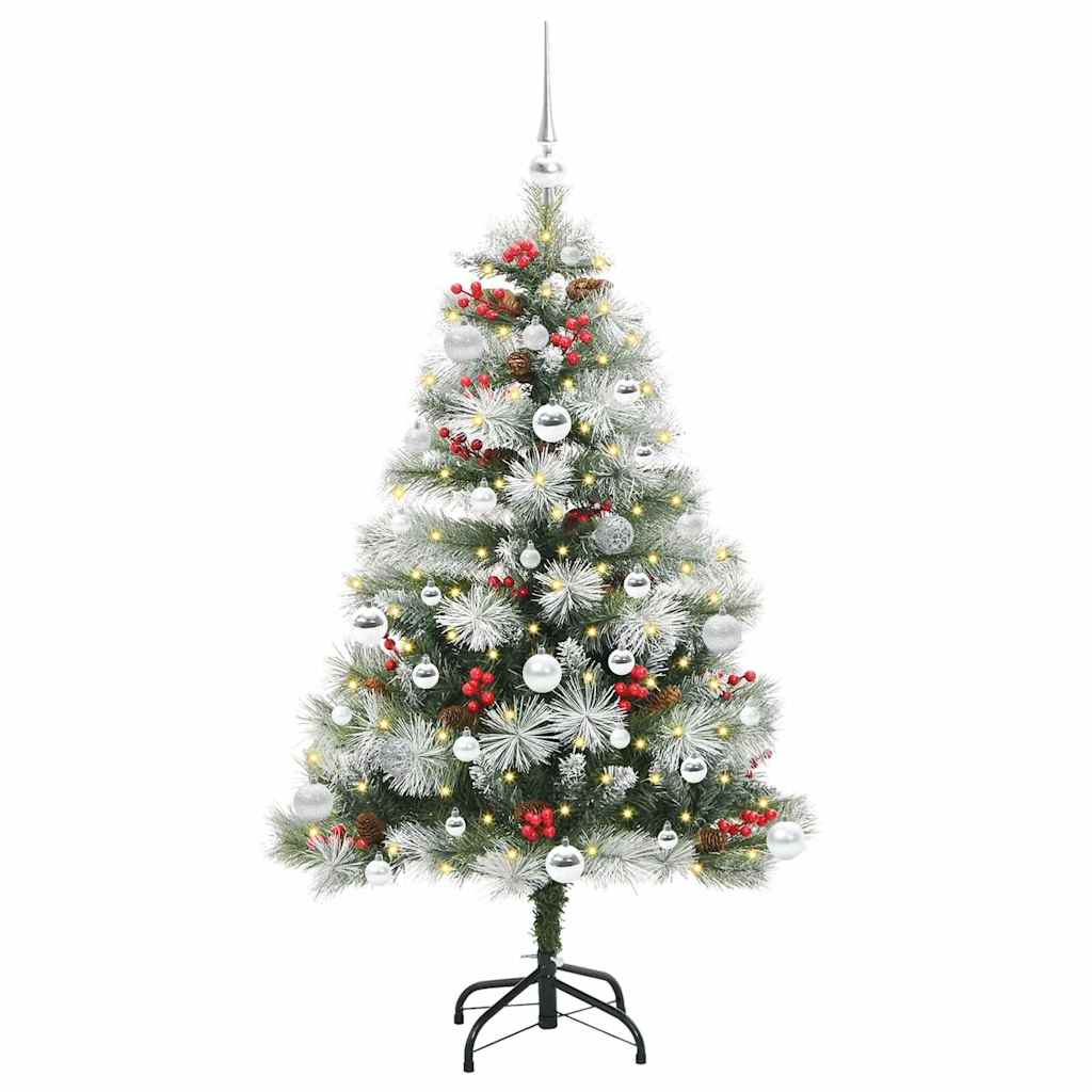 Kunstigt juletræ Grøn og hvid 150 cm PVC og metal og plast