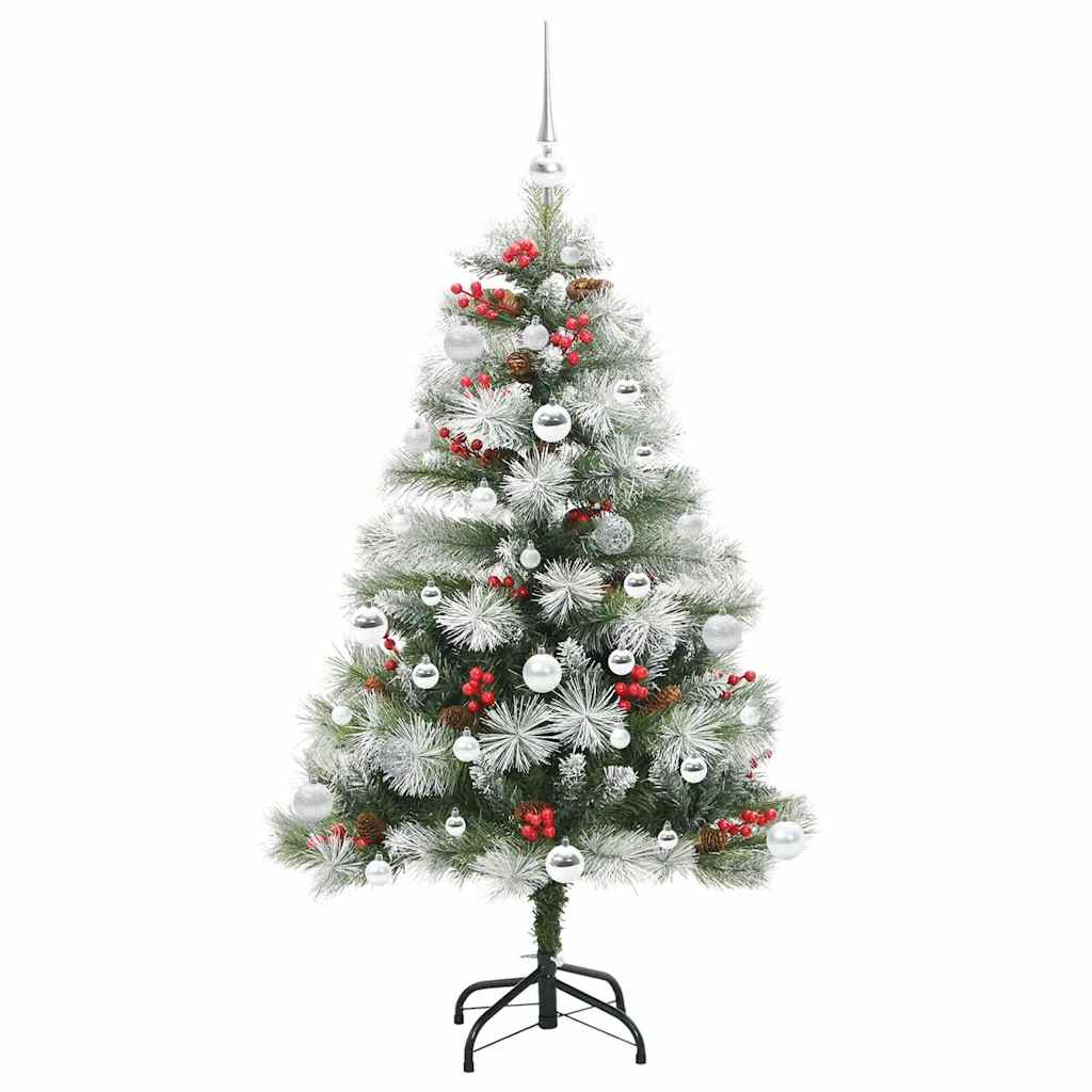 Kunstigt juletræ Grøn og hvid 150 cm PVC og metal og plast