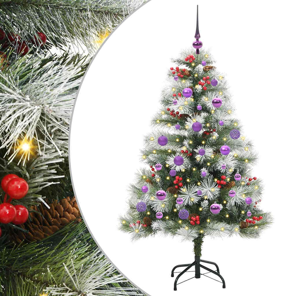 Kunstigt juletræ Grøn og hvid 150 cm PVC og metal og plast