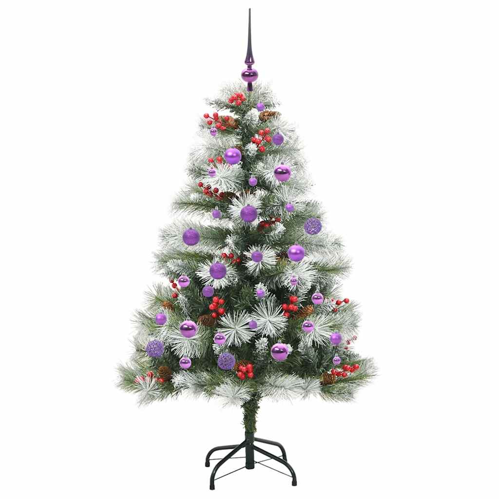 Kunstigt juletræ Grøn og hvid 150 cm PVC og metal og plast