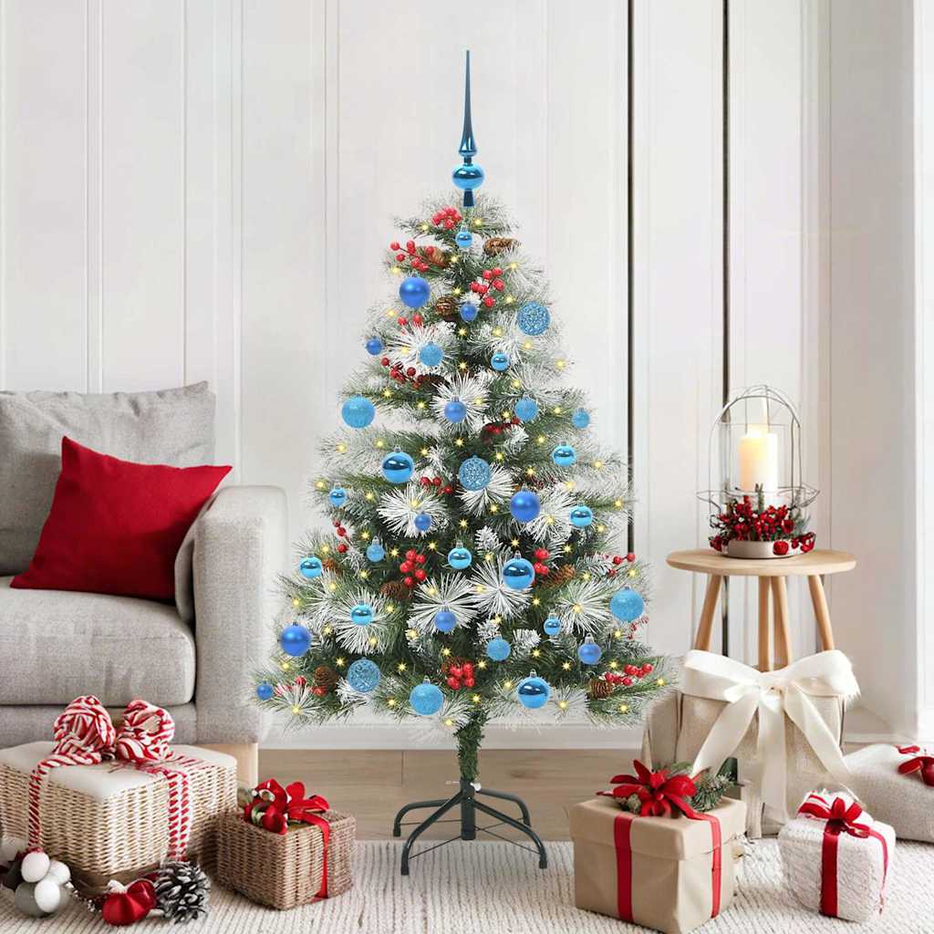 Kunstigt juletræ Grøn og hvid 150 cm PVC og metal og plast