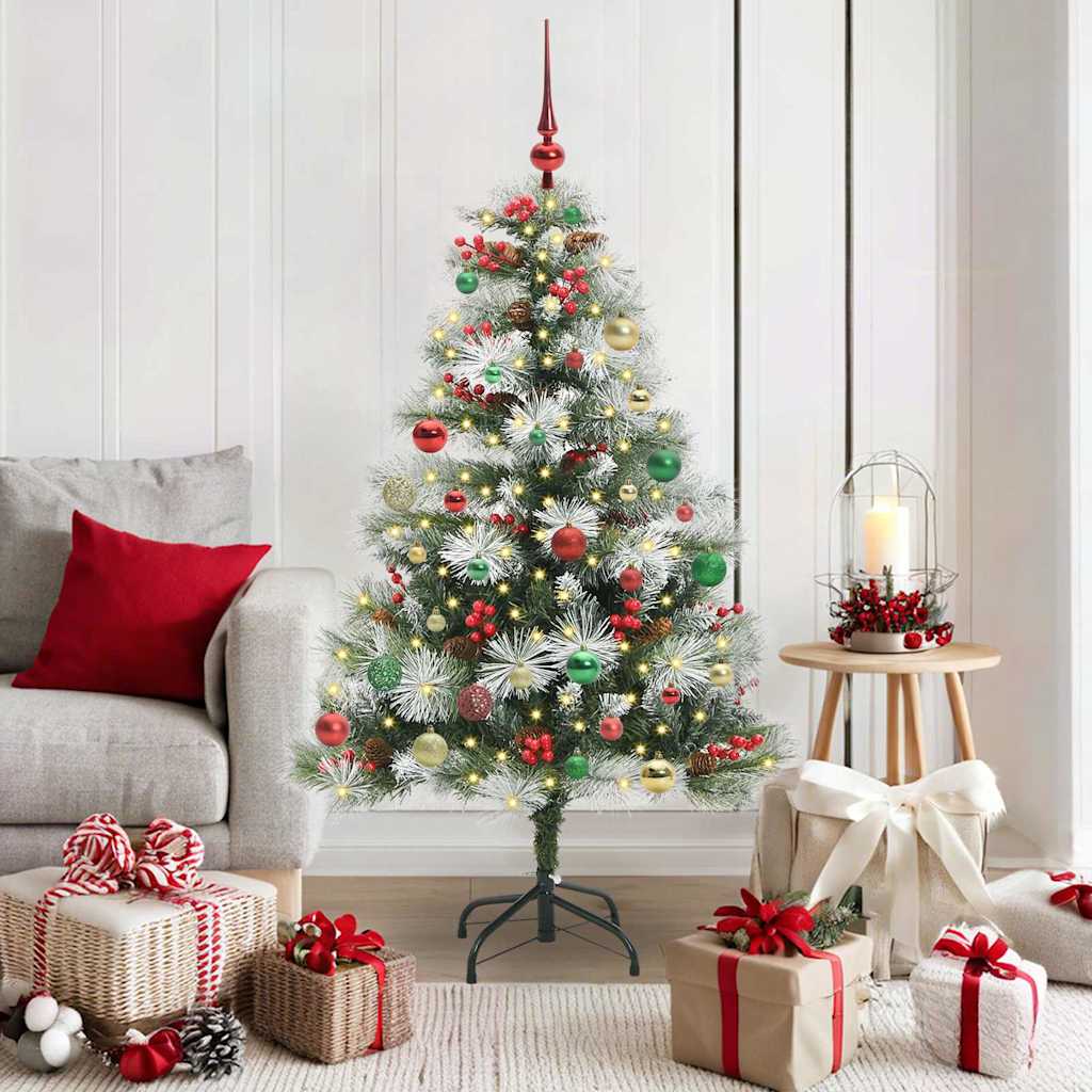 Kunstigt juletræ Grøn og hvid 150 cm PVC og metal og plast