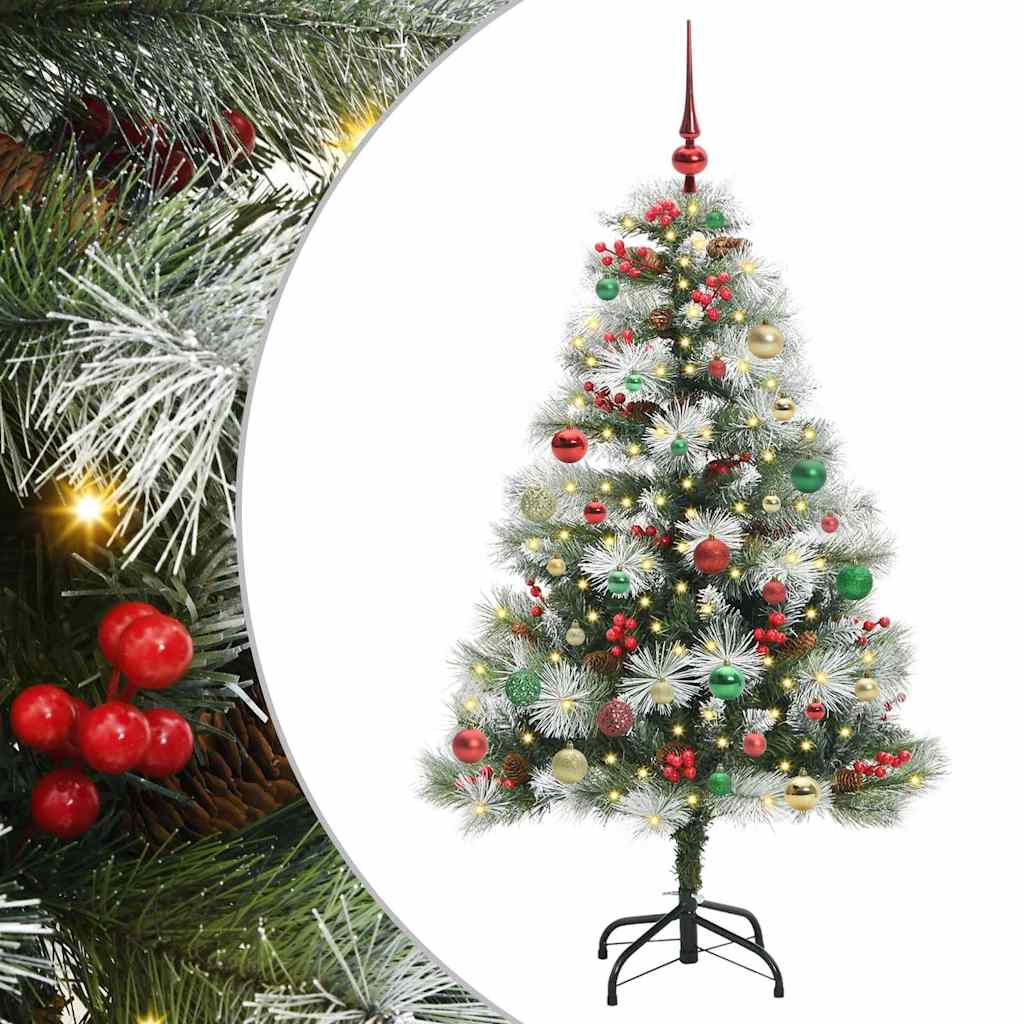 Kunstigt juletræ Grøn og hvid 150 cm PVC og metal og plast
