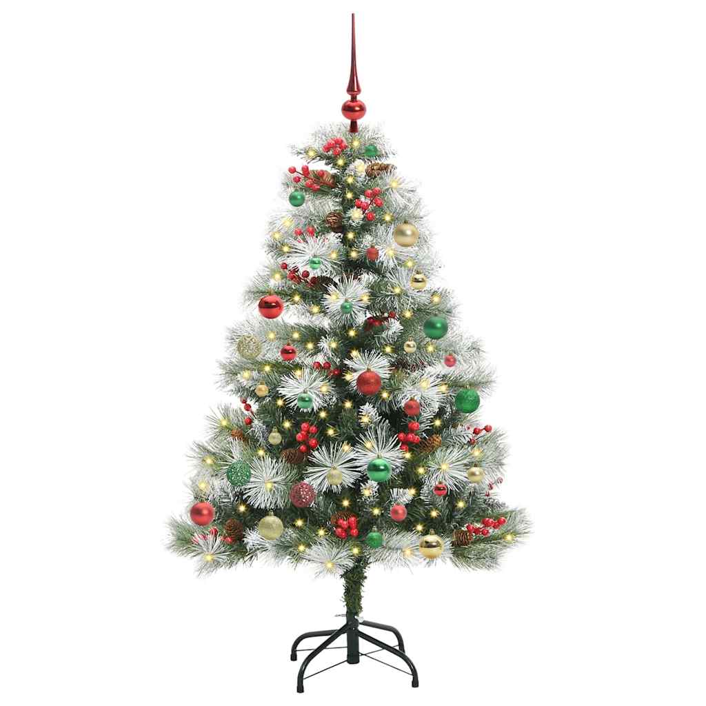 Kunstigt juletræ Grøn og hvid 150 cm PVC og metal og plast
