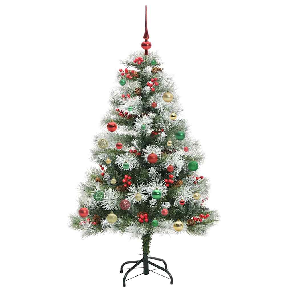 Kunstigt juletræ Grøn og hvid 150 cm PVC og metal og plast