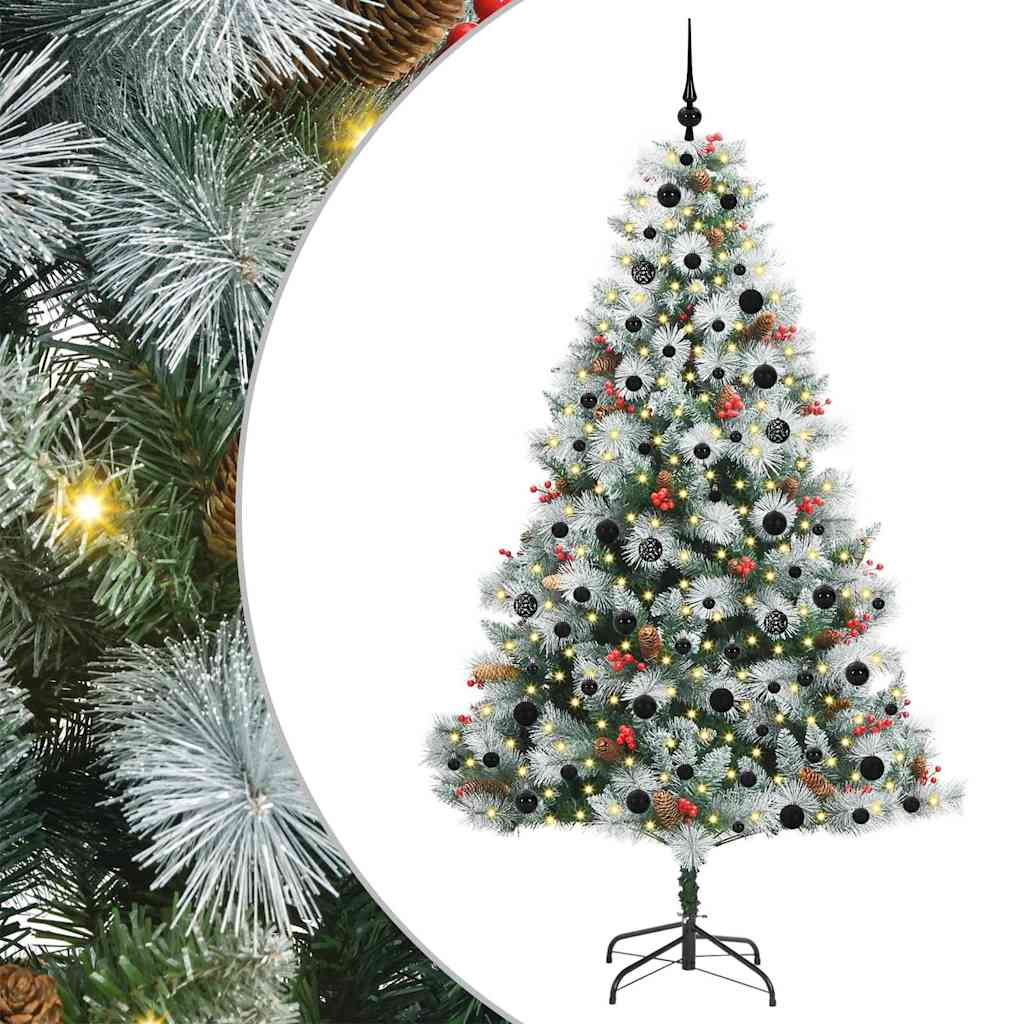 Kunstigt juletræ Grøn og hvid 210 cm PVC og metal og plast