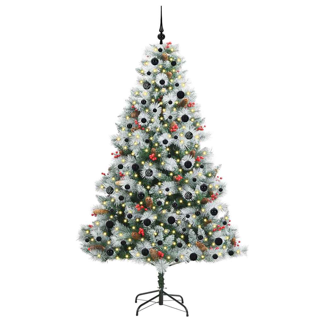 Kunstigt juletræ Grøn og hvid 210 cm PVC og metal og plast