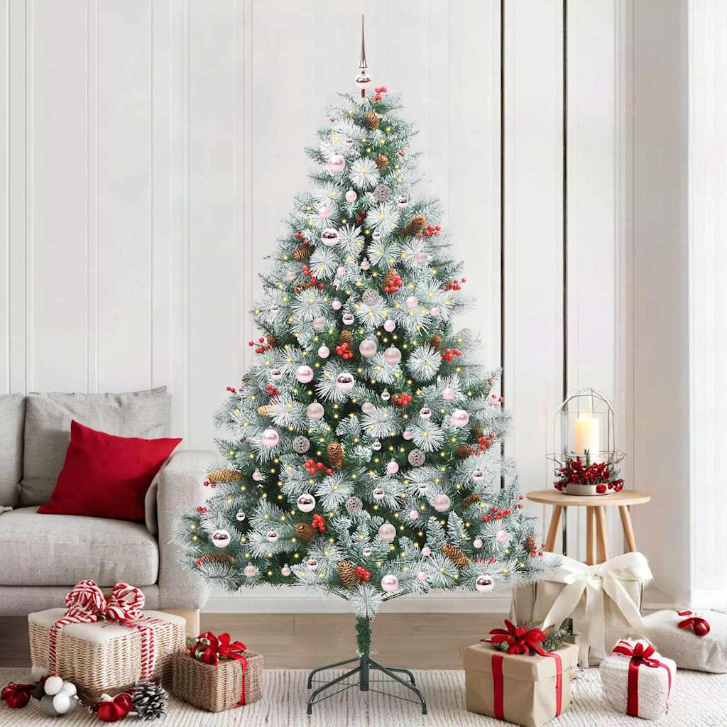 Kunstigt juletræ Grøn og hvid 210 cm PVC og metal og plast