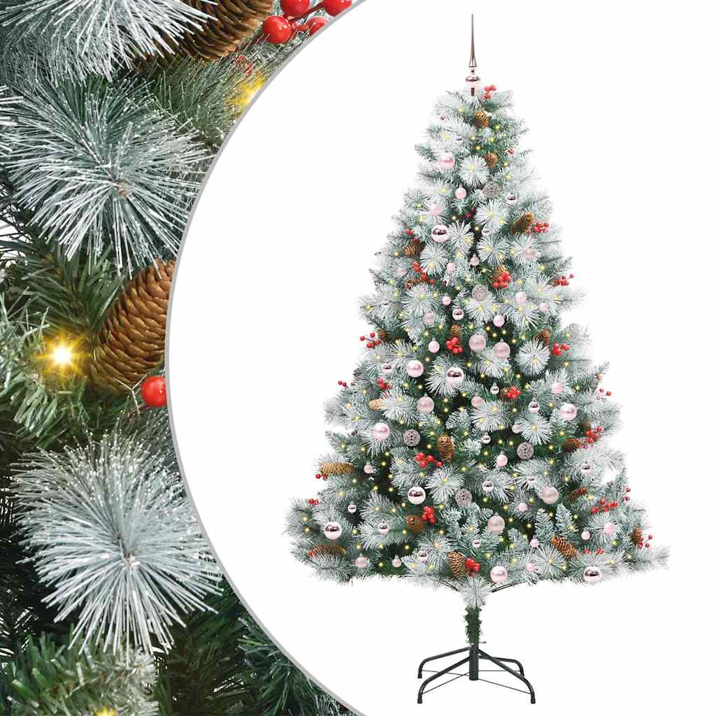 Kunstigt juletræ Grøn og hvid 210 cm PVC og metal og plast
