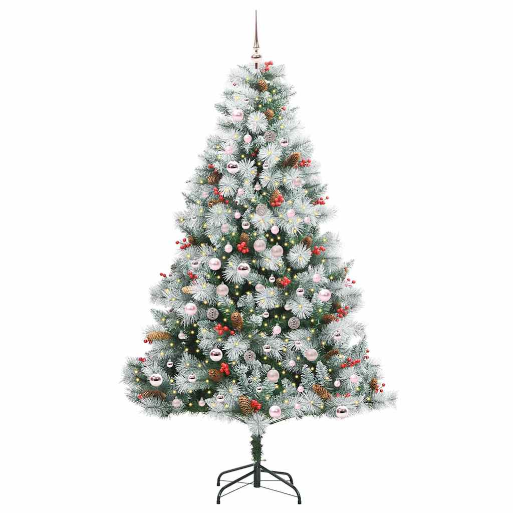 Kunstigt juletræ Grøn og hvid 210 cm PVC og metal og plast