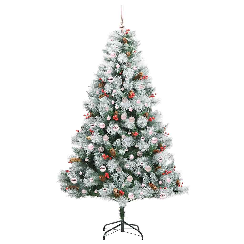 Kunstigt juletræ Grøn og hvid 210 cm PVC og metal og plast