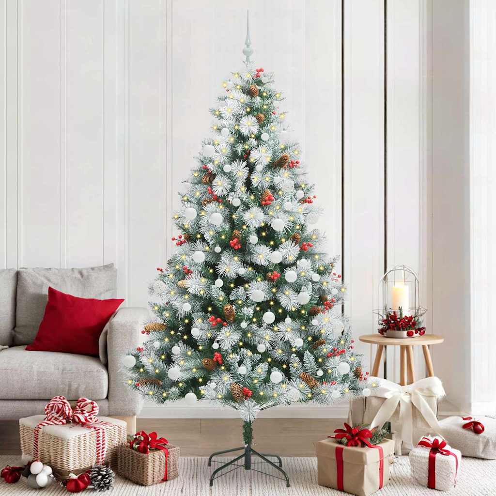 Kunstigt juletræ Grøn og hvid 210 cm PVC og metal og plast