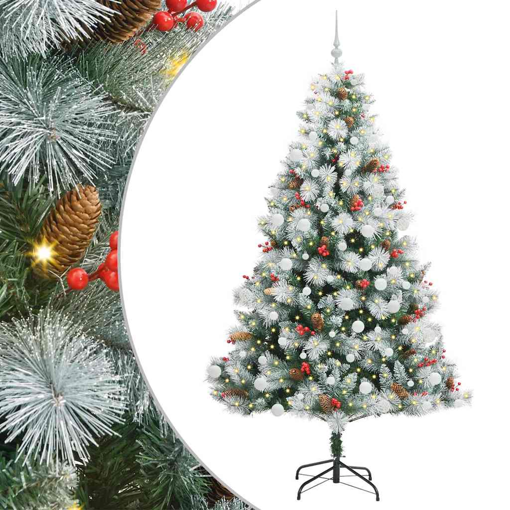 Kunstigt juletræ Grøn og hvid 210 cm PVC og metal og plast