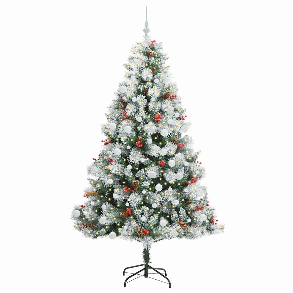 Kunstigt juletræ Grøn og hvid 210 cm PVC og metal og plast