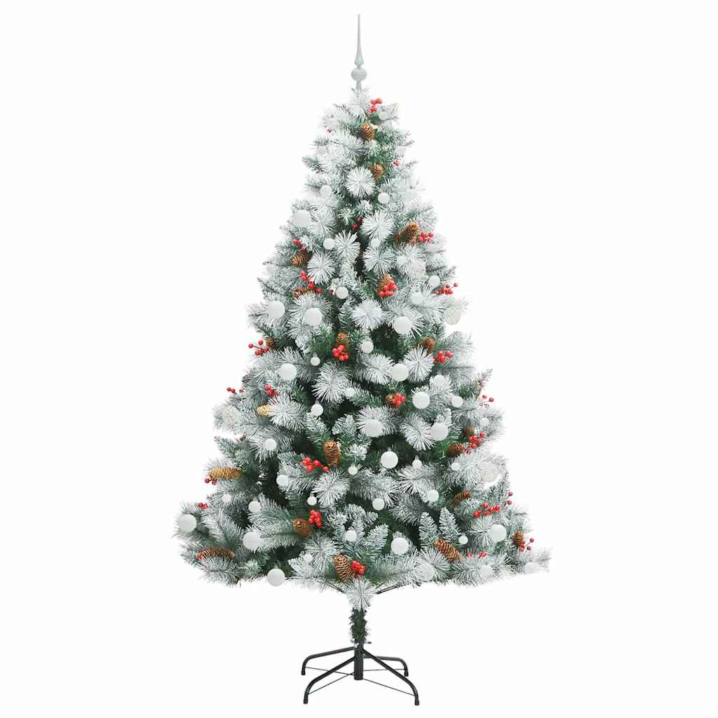 Kunstigt juletræ Grøn og hvid 210 cm PVC og metal og plast
