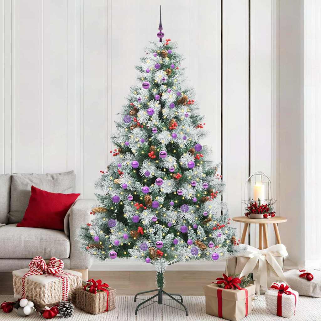 Kunstigt juletræ Grøn og hvid 210 cm PVC og metal og plast