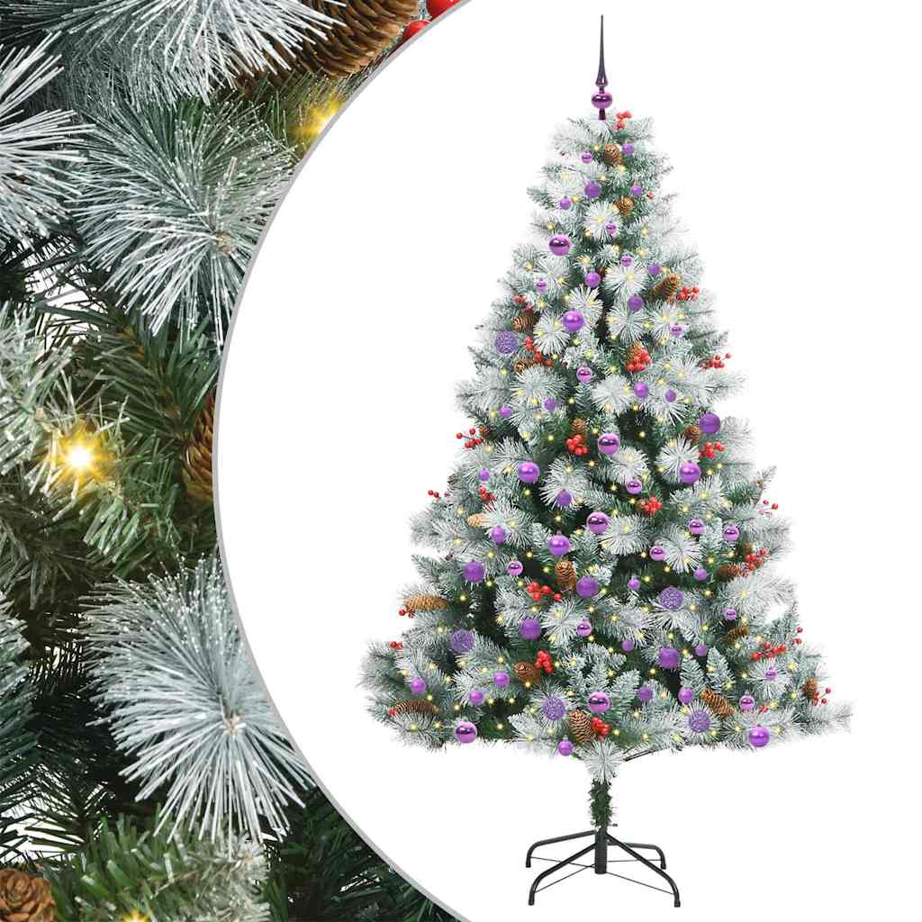 Kunstigt juletræ Grøn og hvid 210 cm PVC og metal og plast