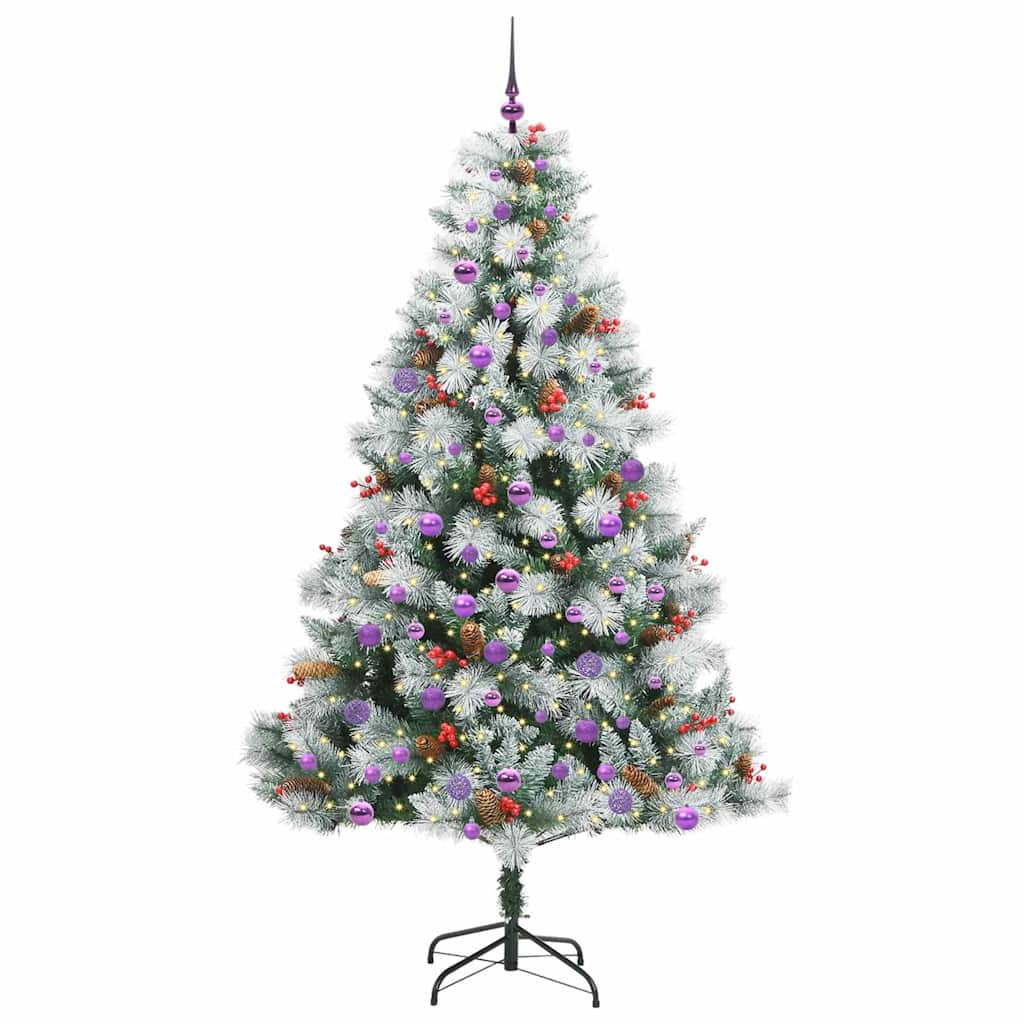 Kunstigt juletræ Grøn og hvid 210 cm PVC og metal og plast